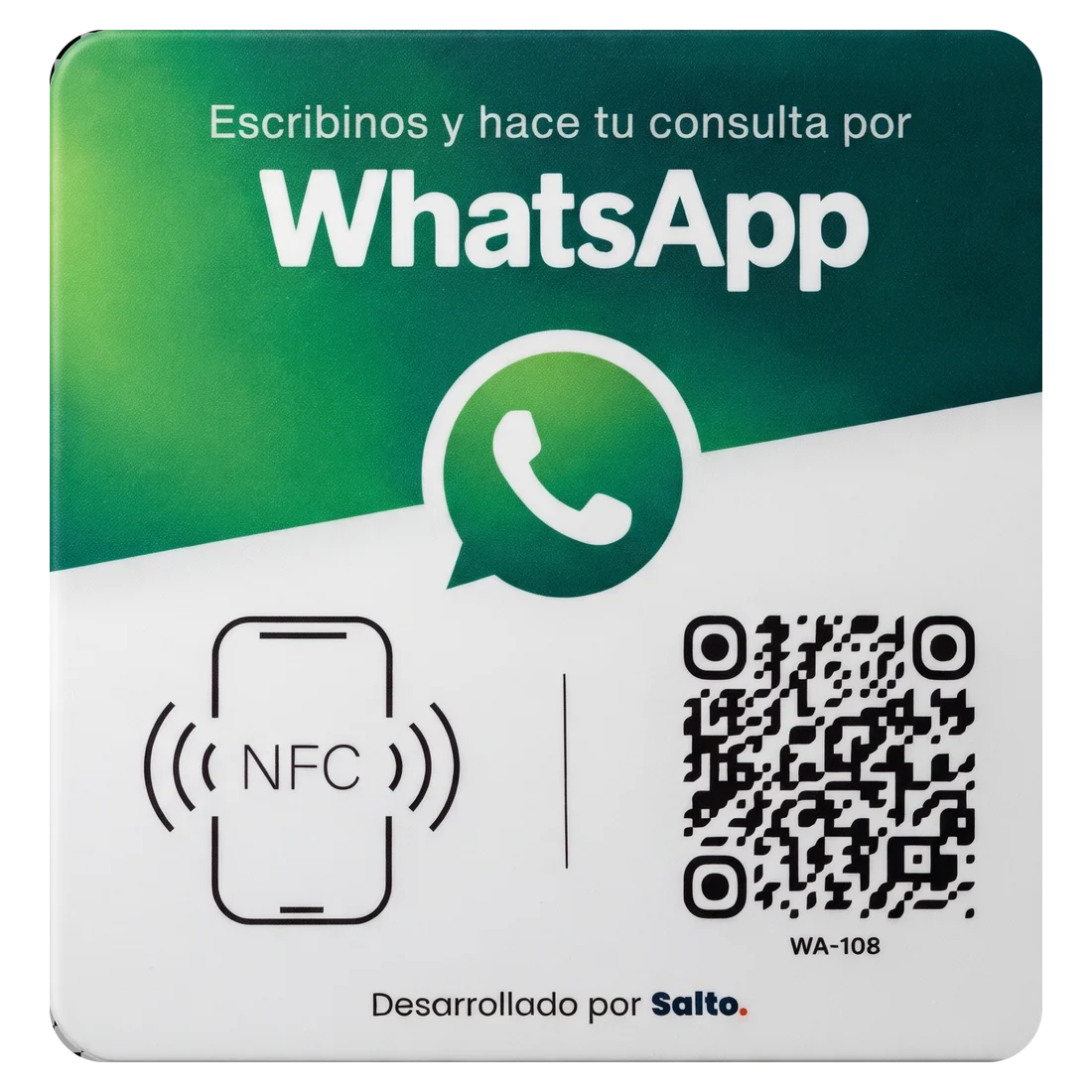 Placa de WhatsApp con QR y NFC